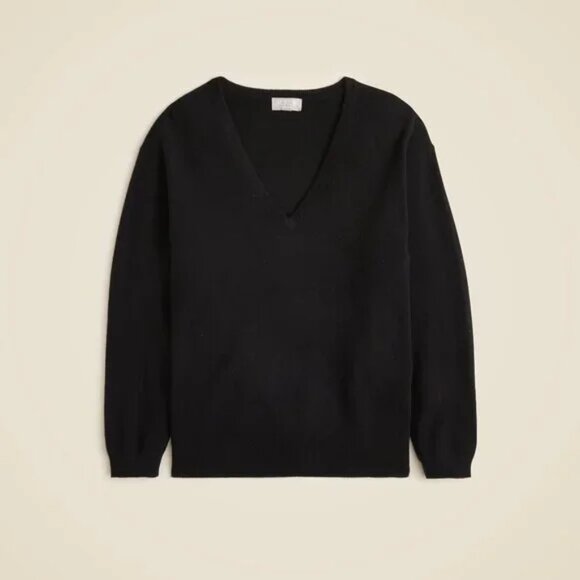 J Crew Oversized Featherweight Cashmere V-Neck Sweater Black L - Picture 1 of 6